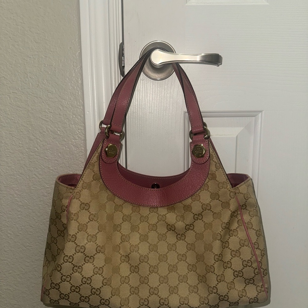 Gucci Vintage Charmy Beige and Pink Shoulder Bag - Picture 5 of 6